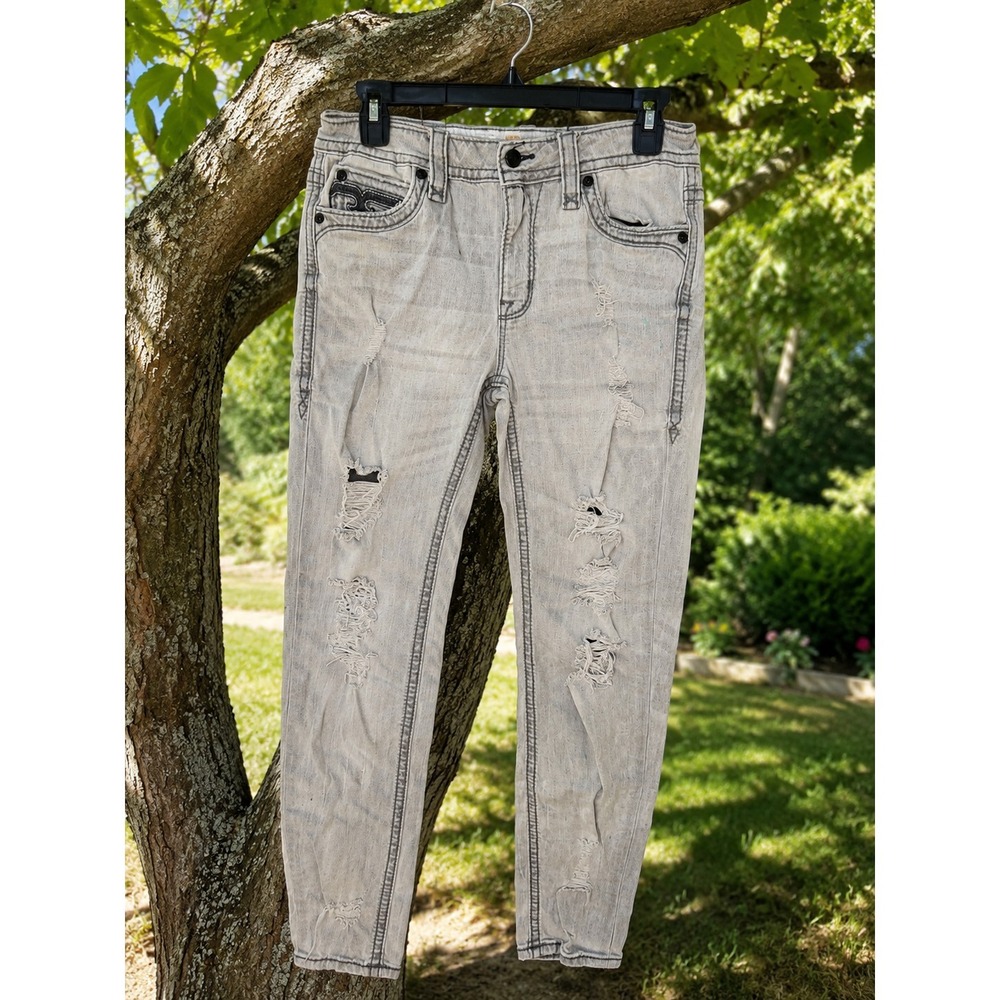 Rock Revival Distressed‎ Skinny Jeans Women's 30x29 Gray Acid Wash Y2K